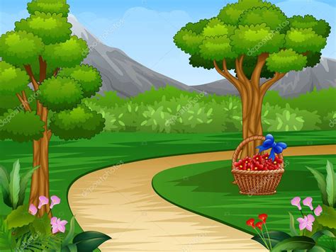 Dibujos Animados De Fondo Hermoso Jardín Con Camino De Tierra 2023