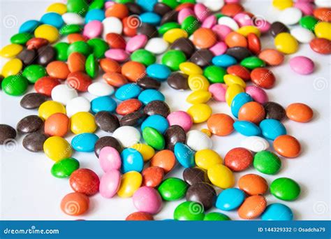 Round Multi Colored Candies Candy Closeup On A White Background Stock