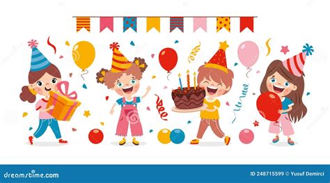Cartoon Kids Celebrating Birthday Party Stock Illustration