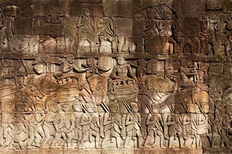 Bayon Temple Carvings In Cambodia High Quality Architecture Stock