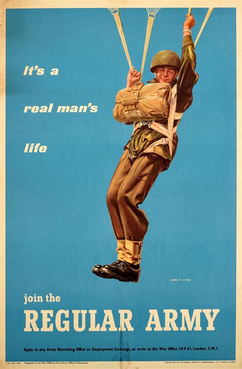 Charles Wood Original Vintage Military Poster Join The Regular Army Recruitment Parachutist