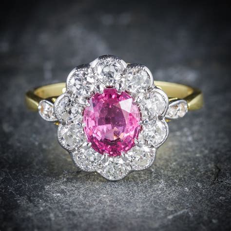 Antique Victorian Pink Sapphire Diamond Ring 18ct Gold Circa 1900