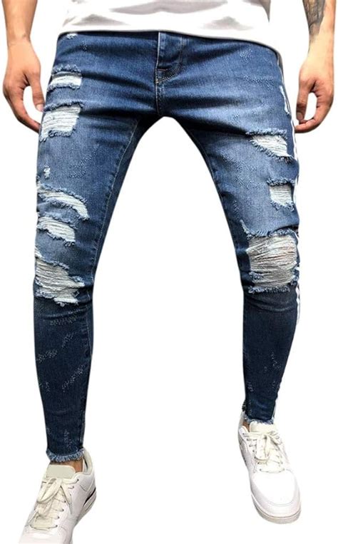 Vpass Pantalones Vaqueros Para Hombrepantalones Casuales Moda Jeans Rotos Trend Largo