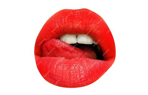 Premium Photo Mouth Icon Sexy Female Lips With Red Lipstick Isolated On White Tongue Of