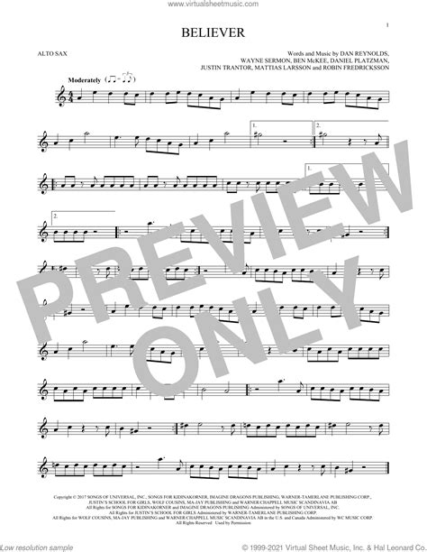 Believer Sheet Music For Alto Saxophone Solo Pdf Interactive