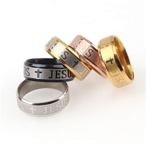 5 Size Classic Jewelry Stainless Steel Letter Bible Rings Black Silver