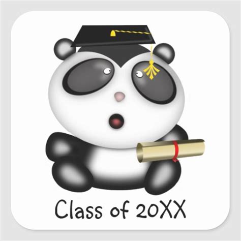 Cute Cartoon Panda Bear Graduate With Mortar Board Square Sticker Zazzle