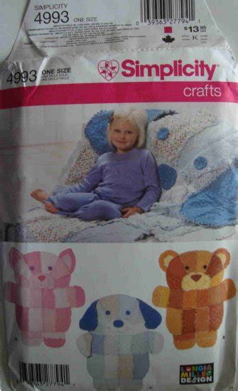 Simplicity Rag Animal Quilt Pattern 4993 Bear Dog Cat Pig Throw Wall