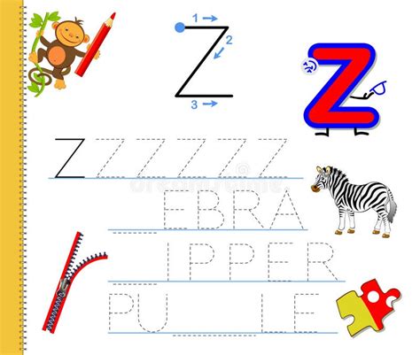 Aprender A Rastrear Letra Z Estudar Palavras Em Inglês Planilha Para
