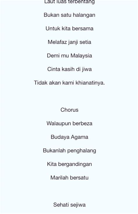 Lirik Lagu Sehati Sejiwa Malaysia Demi Tanah Yang Bertuah Taman Cinta Merdeka Kasih Di Hatiku