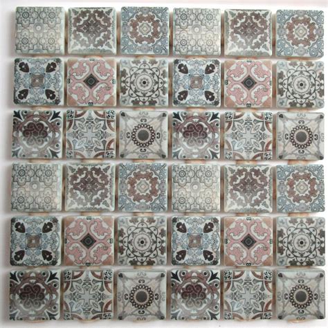 Ceramic Mosaic Tiles Vintage Moroccan Tan Blue Grey Mosaic Etsy