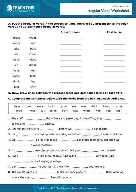 Grammar Worksheet Past Simple Irregular Theodore Bailey