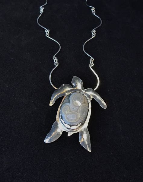 Sassyk Designs Ocean Agate Sterling Silver Sea Turtle Necklace I Created Silver Seas Metal