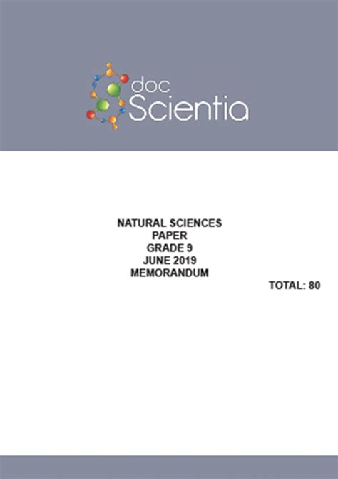 Gr9 Natural Sciences Paper June 2019 Memo
