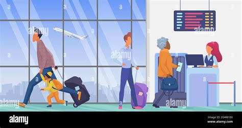 People In Airport Departure Terminal Vector Illustration Cartoon