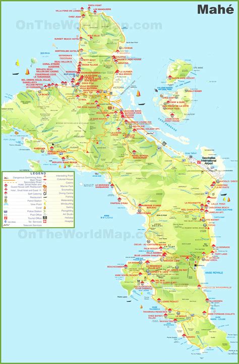 Map of seychelles area hotels: Seychelles Map Mahe Island
