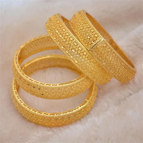 4pcslot 24k Gold Bangles For Women Gold Dubai Bride Wedding Ethiopian Bracelet Africa Bangle