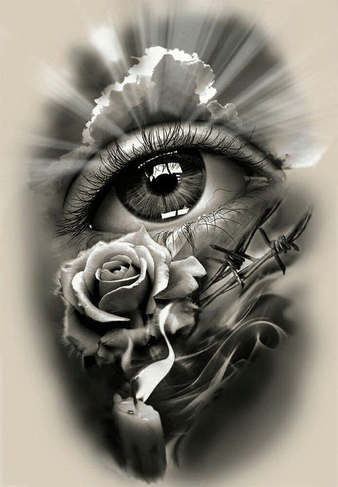 Tattoo Design Realistic Eye With Rose And Candle Skull Tattoos Leg