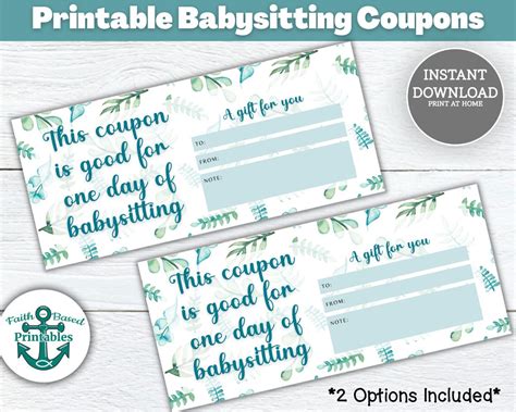 Babysitting Coupon Template Printable Coupons Free Baby Etsy
