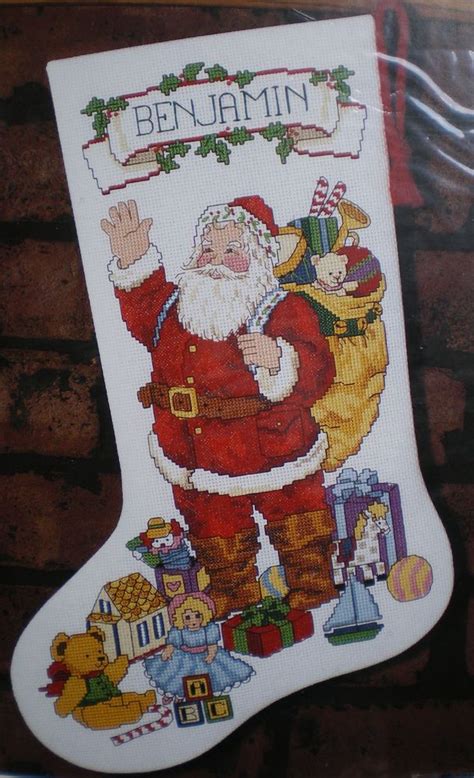 sunset carol mcaulay 1992 “santa greeting stocking” counted cross stitch kit knitted christmas