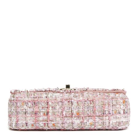 Chanel Pink Tweed Fabric And Pearls Classic Single Flap Bag Lyst
