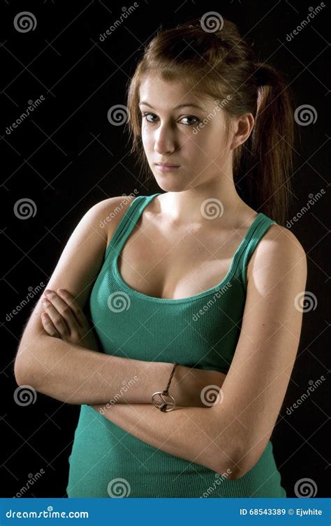Cute Teenage Girl With Arms Crossed Stock Image Image Of Cute Rebellious 68543389