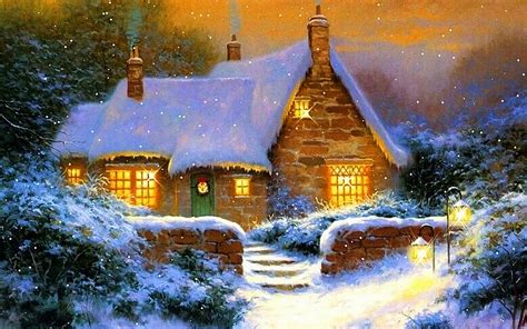 Thomas Kinkade Christmas Cottage Wallpaper