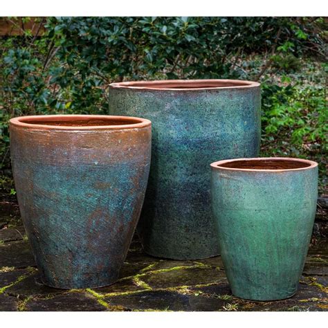 Rustic Green Glazed Terra Cotta Tapered Planters Set Of 3 Planter