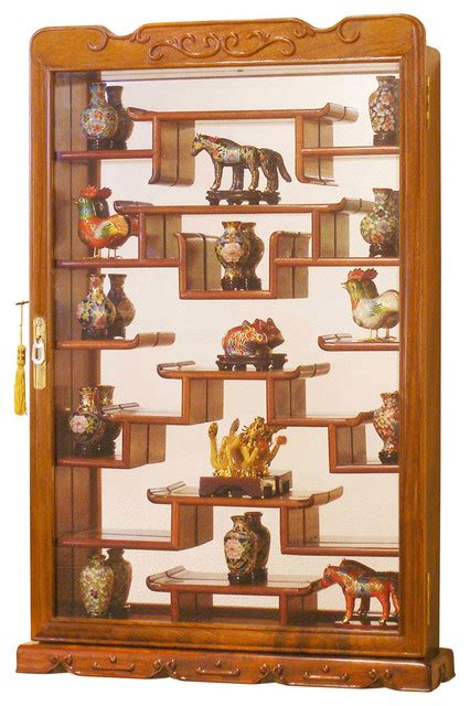 Glazed cabinet doors beautifully display the interior. Rosewood Wall Curio Display Cabinet - Asian - Home Decor ...