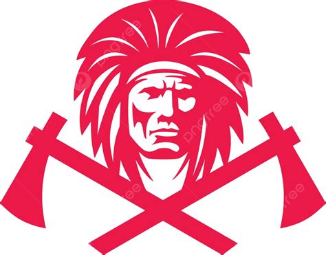Native American Crossed Tomahawk Mascot Headdress Head Cartoon Vector Headdress Head Cartoon