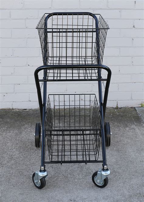 Shopping Trolley Double Basket W Swivel Wheel Collapsible
