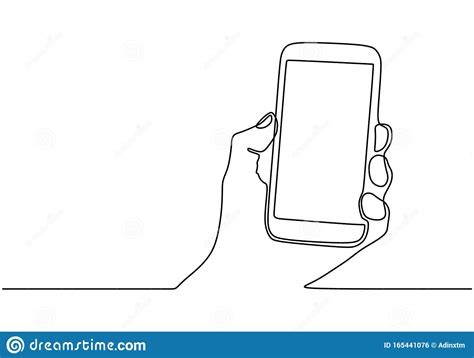 Continuous One Line Drawing Of Cell Phone Or Smartphone Hand Holding