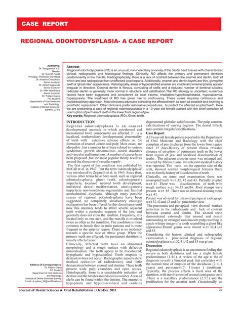 Pdf Regional Odontodysplasia A Case Report