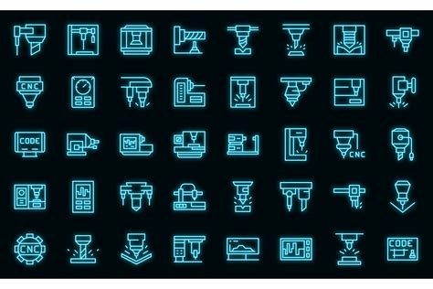 Cnc Machine Icons Set Vector Neon Graphic By Ylivdesign · Creative Fabrica