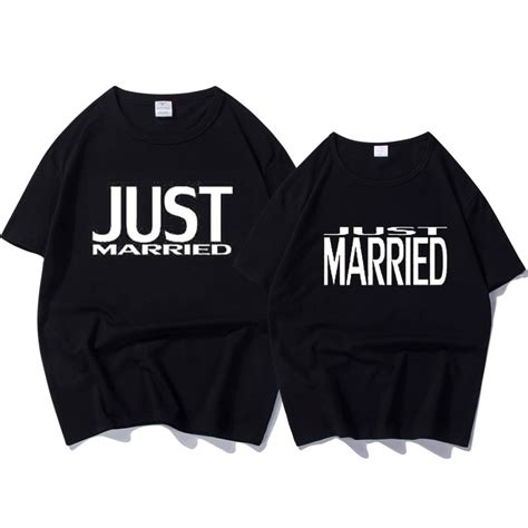 Matching Couple Clothes Lovers T Shirts Casual Tops Letter Print Just Married T Shirt Holiday