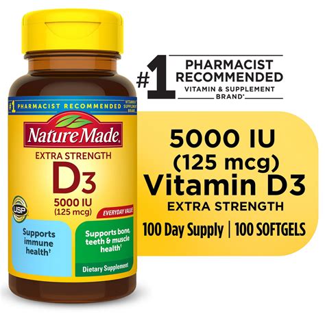 nature made extra strength vitamin d3 5000 iu 125 mcg softgels dietary supplement for bone