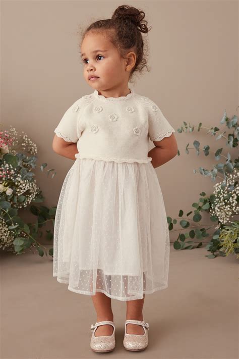 Buy Ecru Cream Marl Sparkle Jumper Dress With Woven Skirt 3mths 7yrs