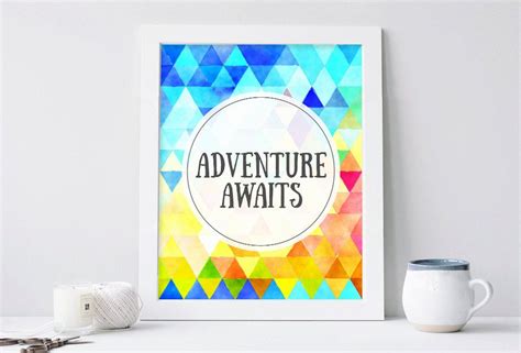 Adventures Awaits Geometric Print Typography Poster Nursery Quote
