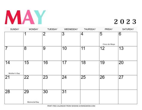 May 2023 Calendar Free Printable Templates With Holidays