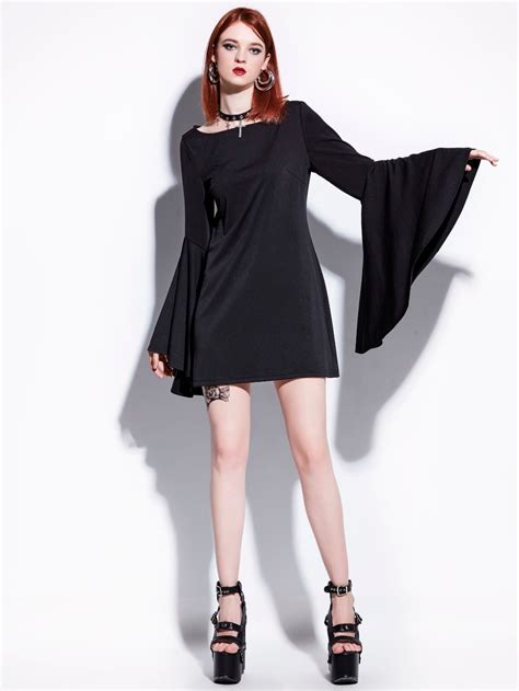 sisjuly gothic mini dress halloween black women flare sleeve autumn casual dress goth fashion