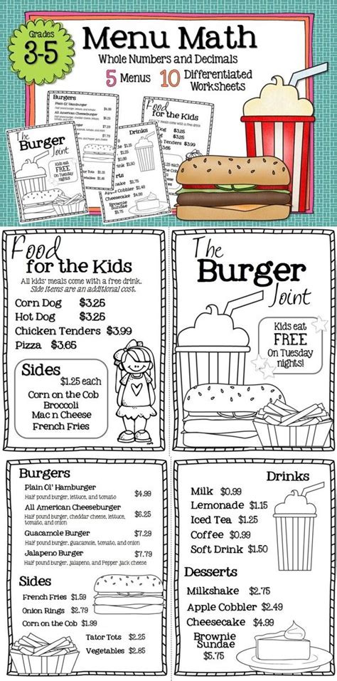 This mad minute math worksheet of subtraction problems should be worked on for just one minute. Math Restaurant Menus Bundle (4th - 5th) | The sweet, Activities and Pizza