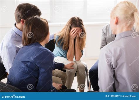Friends Comforting Sad Mourning Woman Stock Image Image Of Casual