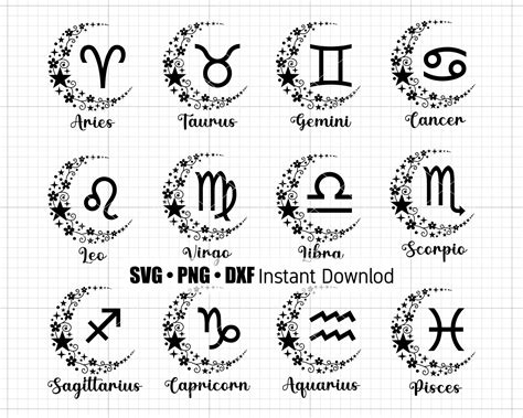 Art And Collectibles Astrology Cut File Cricut Zodiac Signs Svg Bundle