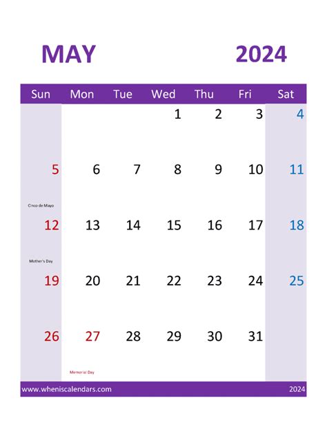 May 2024 Calendar Vertical Printable Monthly Calendar