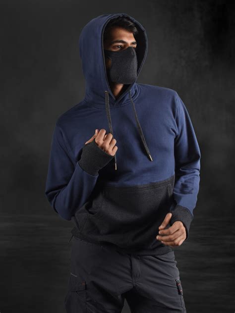 Navy And Charcoal Grey Unisex Hoodie With Built In Face Mask Bombay Trooper