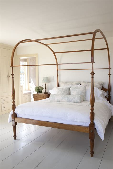 Upstate Ny Farmhouse Master Bedroom With Wooden Canopy Bed Wooden
