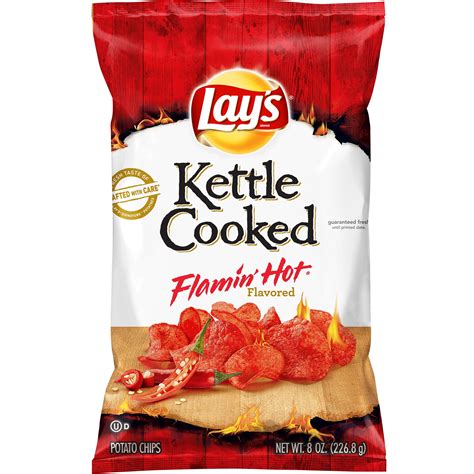 Lays Kettle Cooked Flamin Hot Flavored Potato Chips 8 Oz Bag