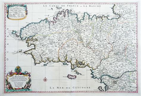 Grande Carte Géographique Ancienne De La Bretagne Antique Map Paul