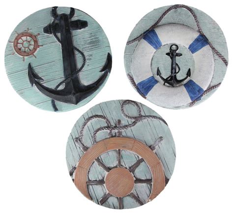 Set Of Ceramic Nautical Stepping Stones Anchor Wheel Hanging