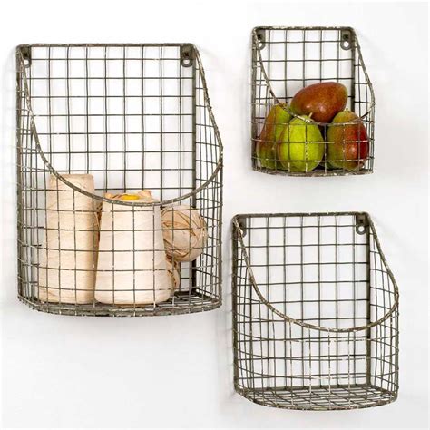 Set Of 3 Wire Bin Baskets Metal Wall Basket Baskets On Wall Rustic